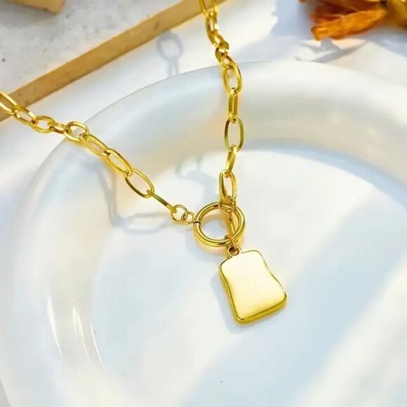 Stainless Steel Plated Golden Opal Chain Necklace - Picture 2 of 4